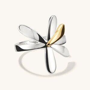 Pressed Flower Two-Tone Wrap Ring: A handcrafted sterling silver and 18k gold
